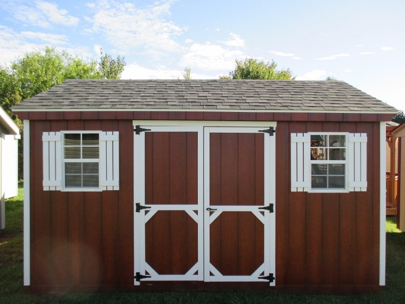 10X12 Potting Shed, NJ. White siding, Black trim, Dk. Gray roof, OPTIONAL Cape Roof, Additional Entry Door, 3 Additional Windows W/Arched Trim, Listed at $2,790, RESTOCKED SHED $2,371.50, Chester Springs